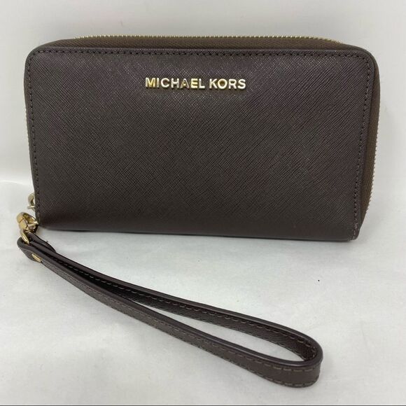 MICHAEL Kors Jetset Saffiano Leather Multifunction Zip Around Wallet Wristlet - Picture 1 of 8